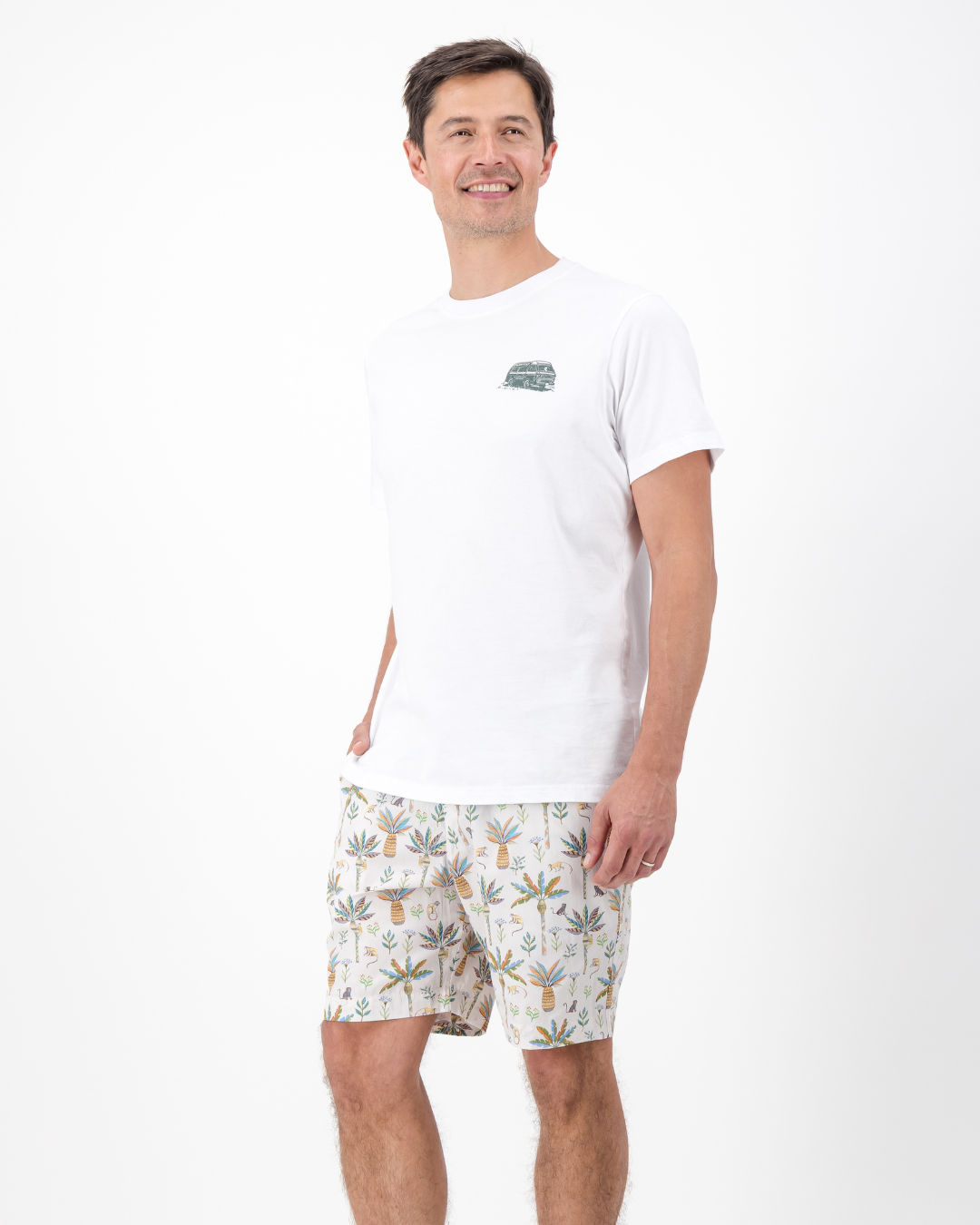 Mens Lounge Shorts - Monkeys and Palms on Off-White
