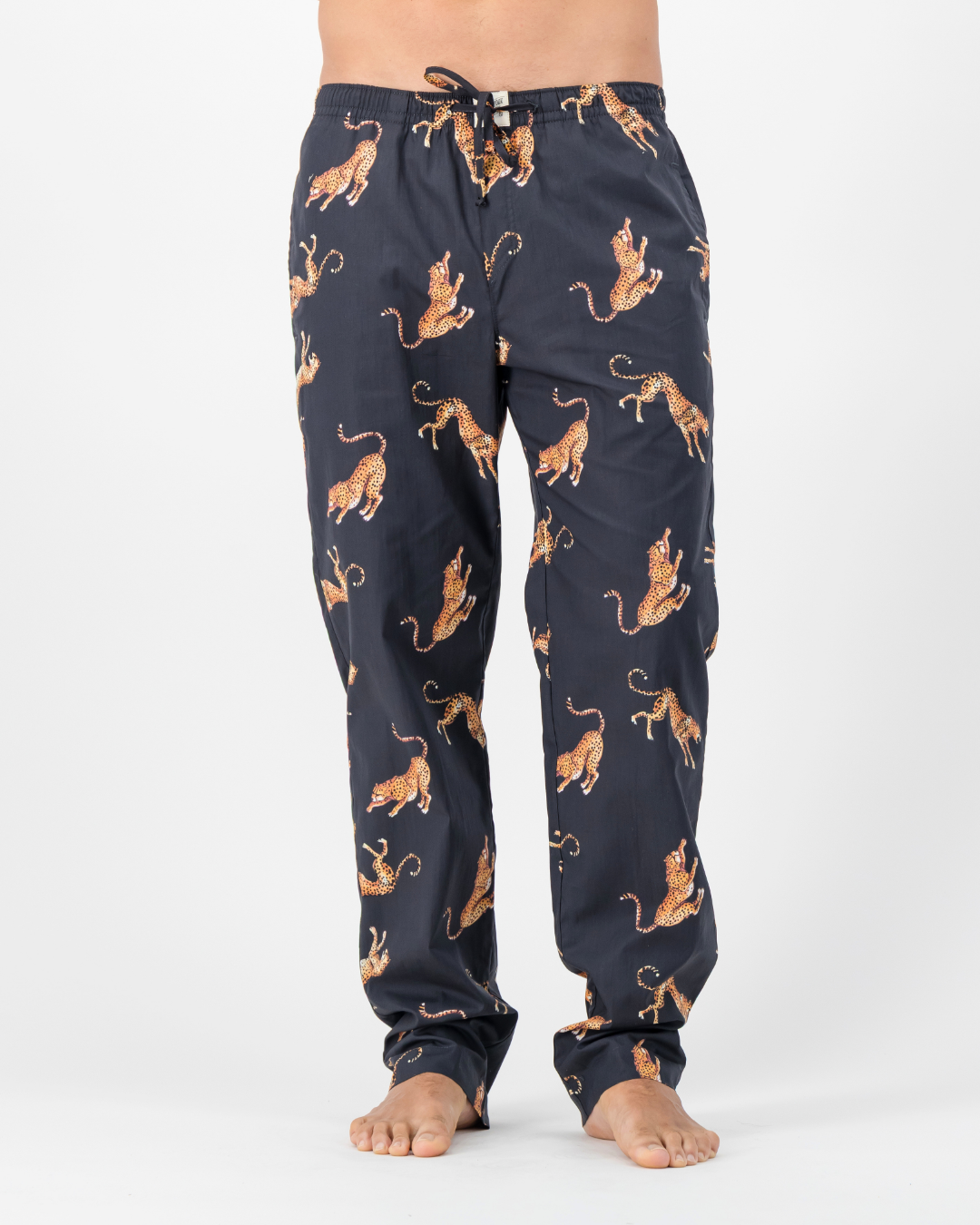 Mens Lounge Pants - Jumping Cheetah on Charcoal
