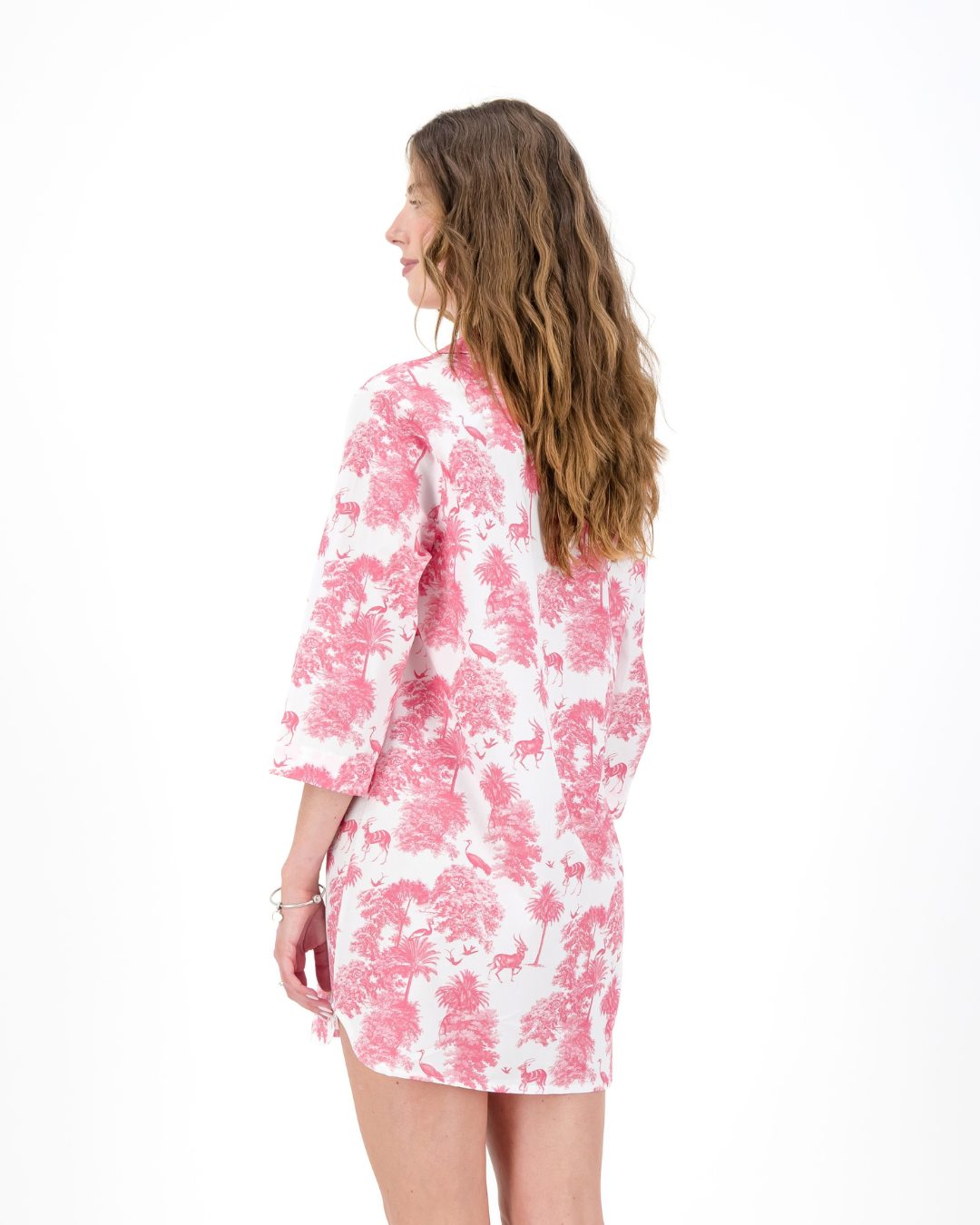 Womens Sleepshirt - Pink Mono Safari on White