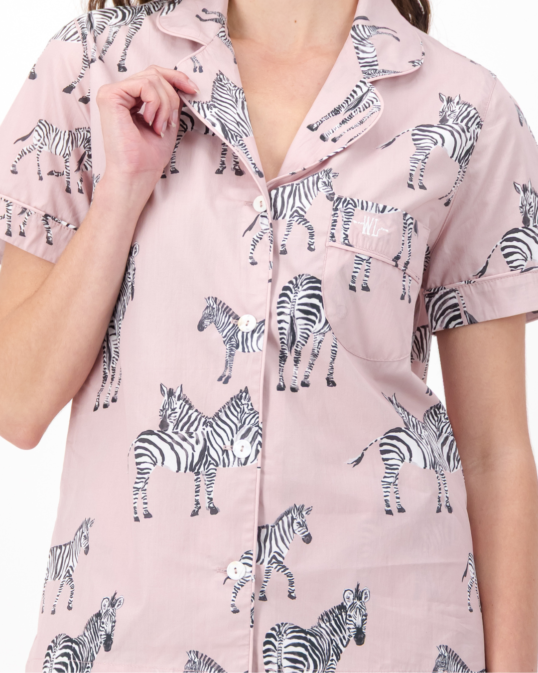 Womens Short Pyjamas - Mono Zebra on Pink