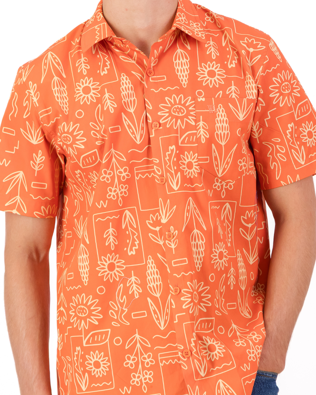 Mens Holiday Shirt - Stone Floral On Red