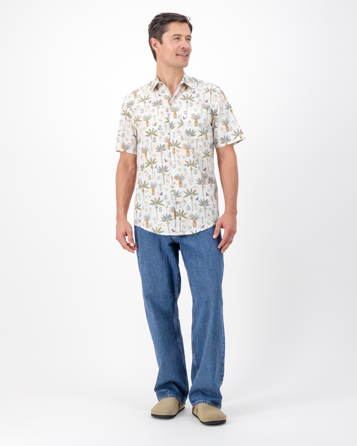 Mens Holiday Shirt - Monkeys and Palms on Off-White