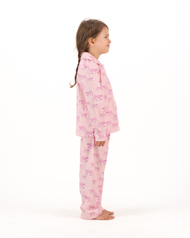 Girls Long Pyjamas - Pink Cheetahs on Pink