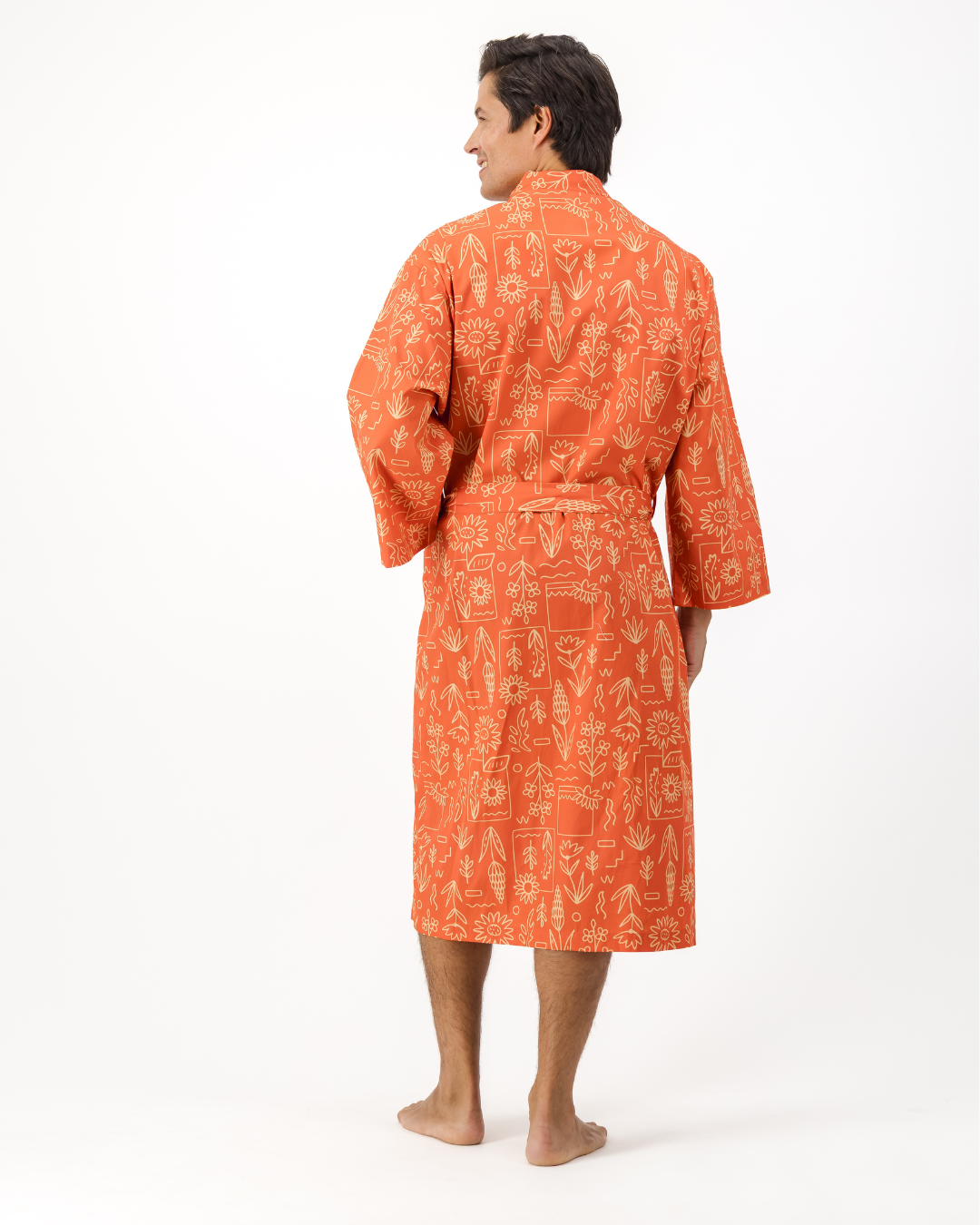 Adults Kimono - Stone Floral On Red