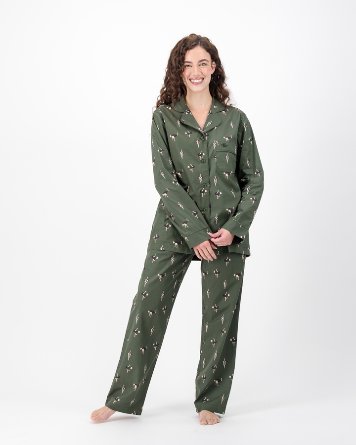 Womens Long Pyjamas - Ostrich on Emerald