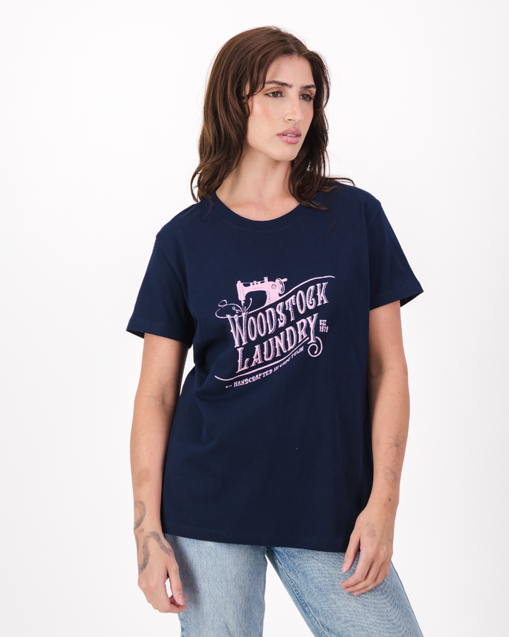 Womens T-Shirt - Pink Logo on Navy