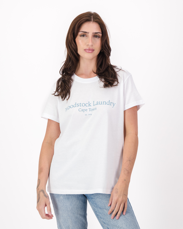 Womens T-Shirt - Duck Egg Typo on White