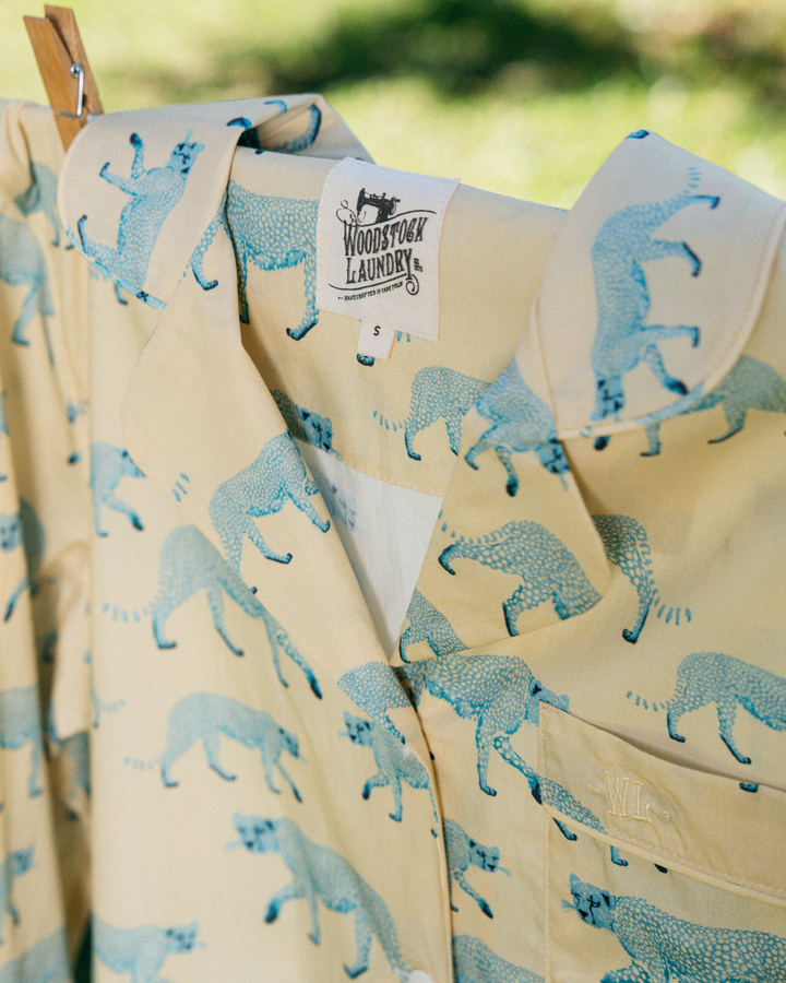 Womens Sleepshirt - Blue Cheetahs on Yellow