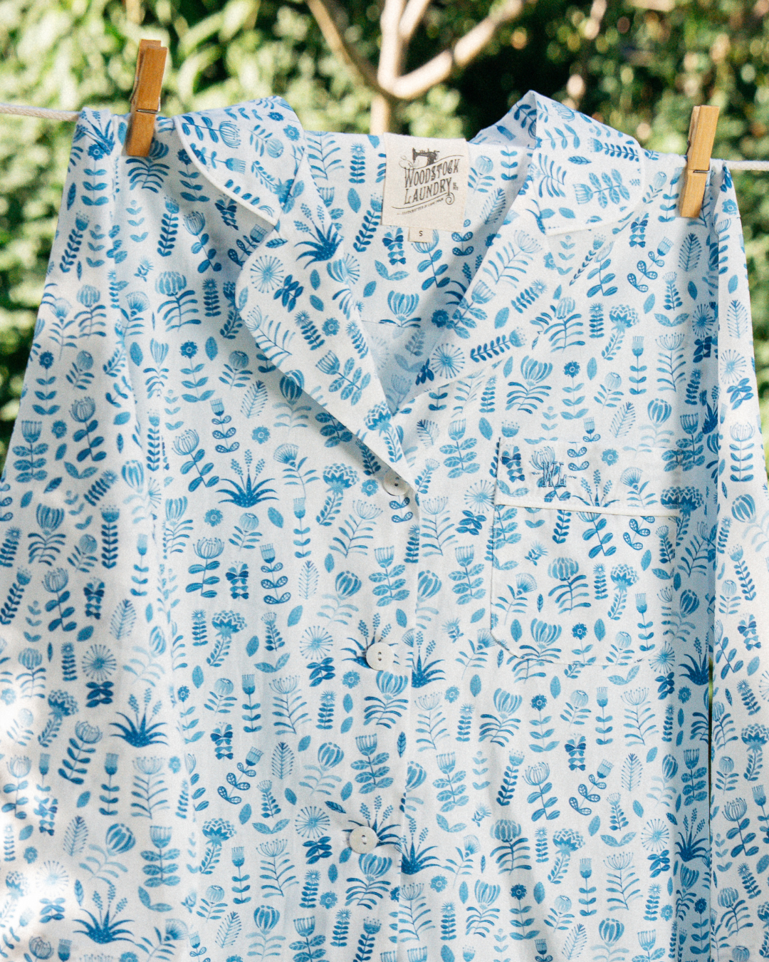 Womens Sleepshirt - Blue Floral on White