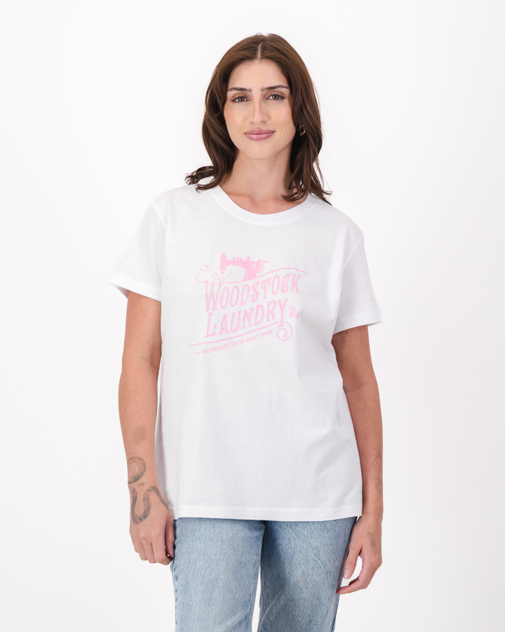 Womens T-Shirt - Pink Logo on White