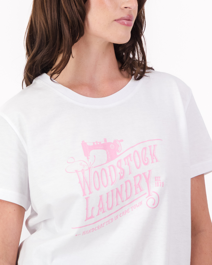 Womens T-Shirt - Pink Logo on White