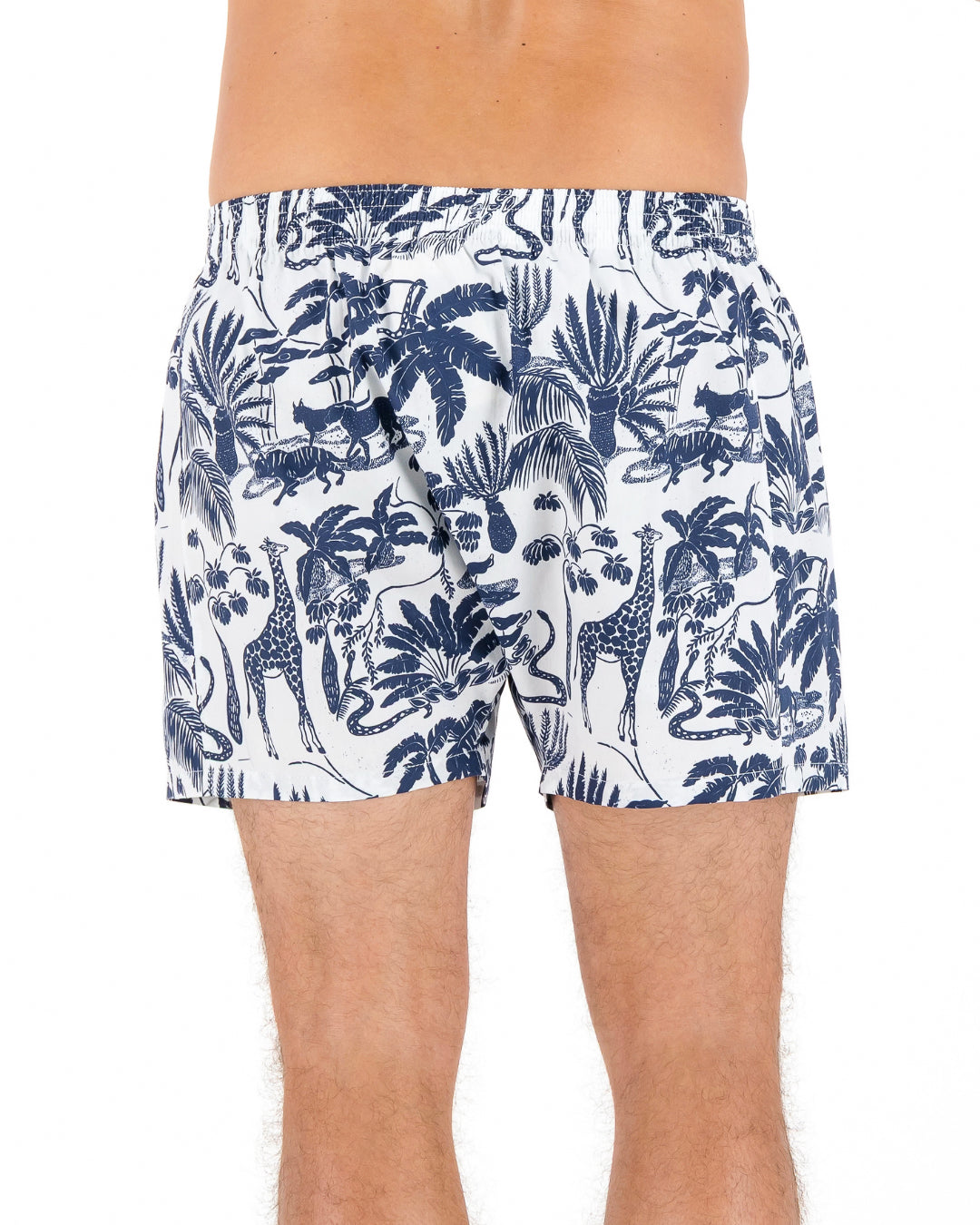 Mens Boxer Shorts - Navy Mono Safari on White