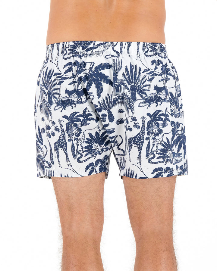 Mens Boxer Shorts - Navy Mono Safari on White