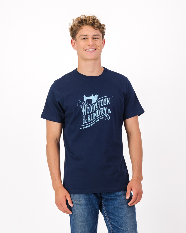 Mens T-Shirt - Light Blue Logo on Navy