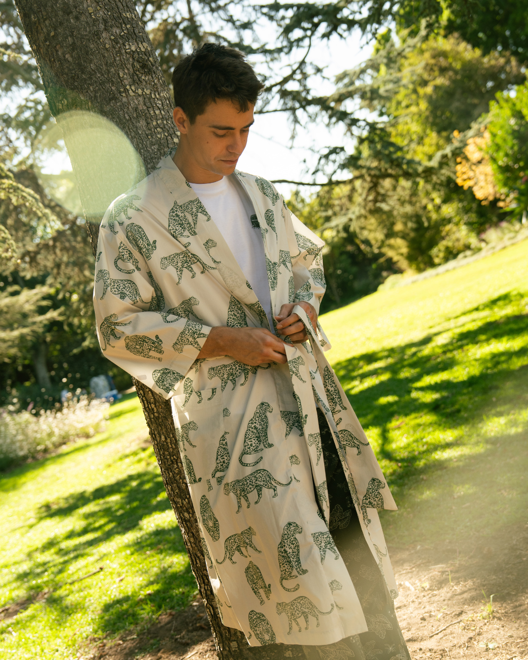 Adults Kimono - Teal Leopard on Off White