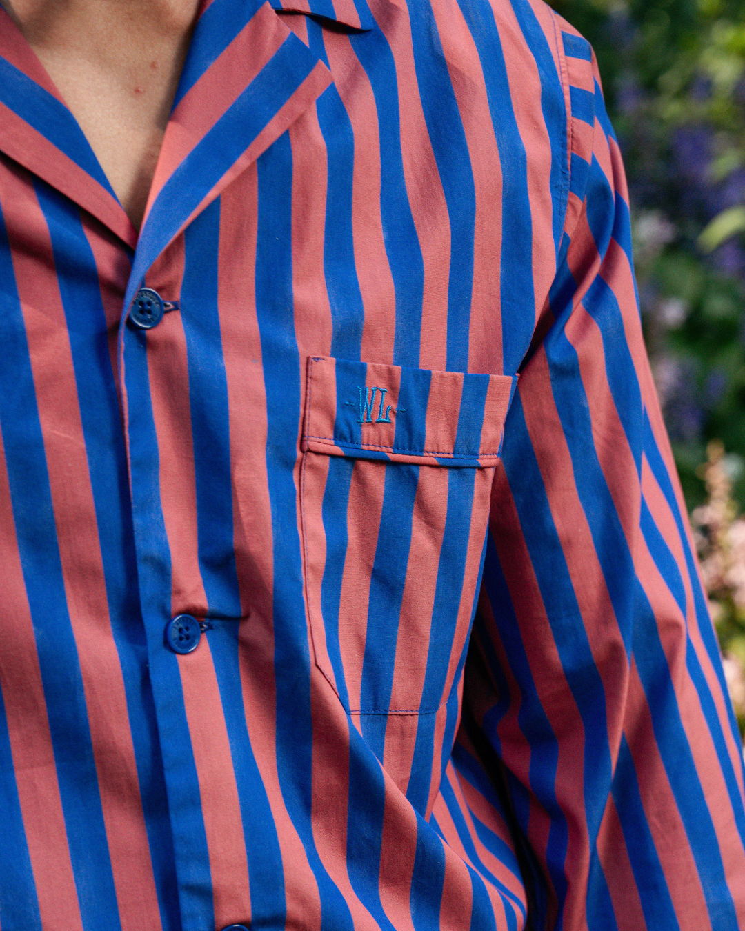 Mens Long Pyjamas - Blue and Red Stripe