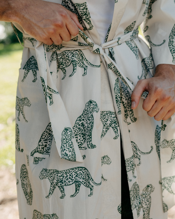 Adults Kimono - Teal Leopard on Off White