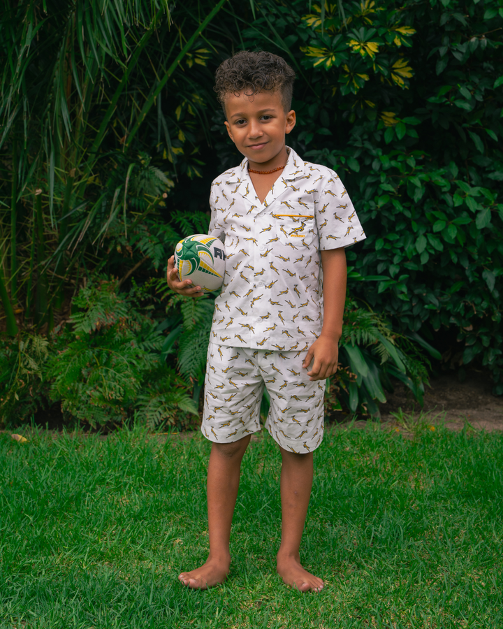 Boys Short Pyjamas - Custom Springboks Yellow Bok on White