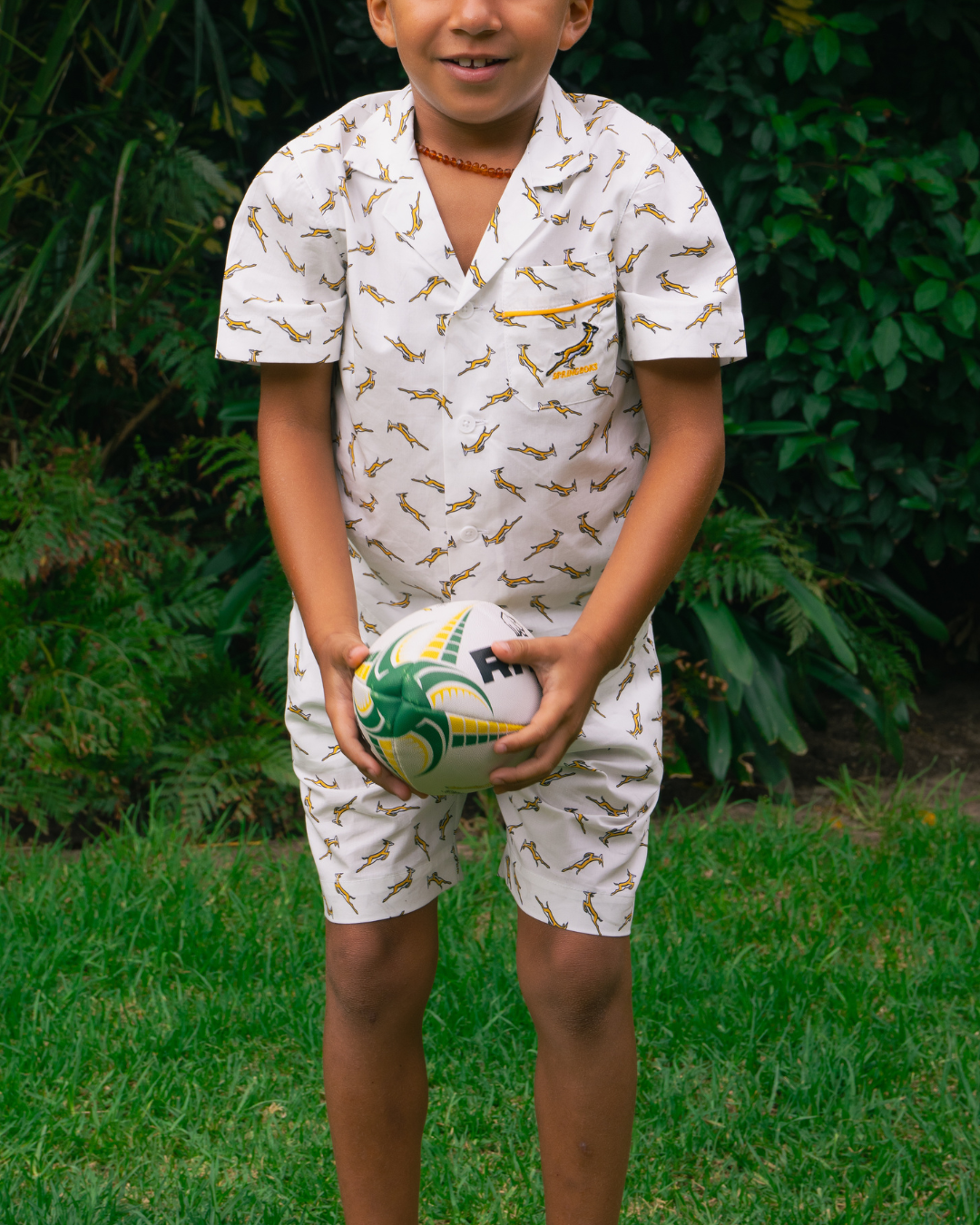Boys Short Pyjamas - Custom Springboks Yellow Bok on White