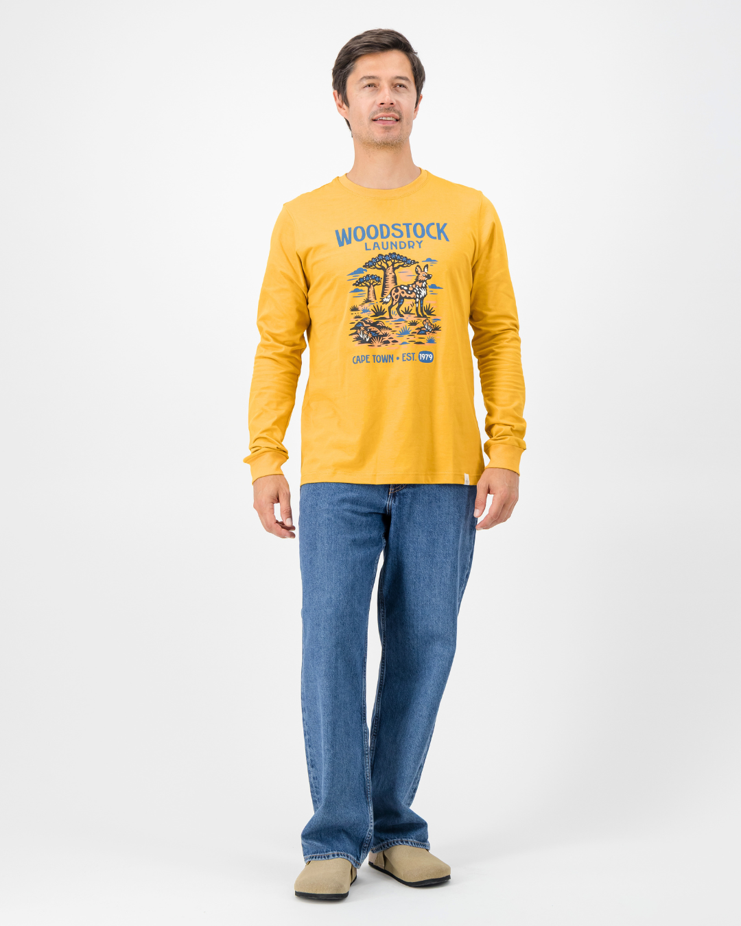 Mens Long-Sleeve T-Shirt - Wild Dog on Mustard