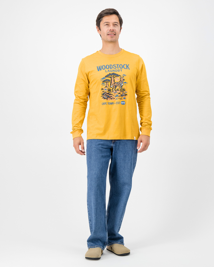 Mens Long-Sleeve T-Shirt - Wild Dog on Mustard
