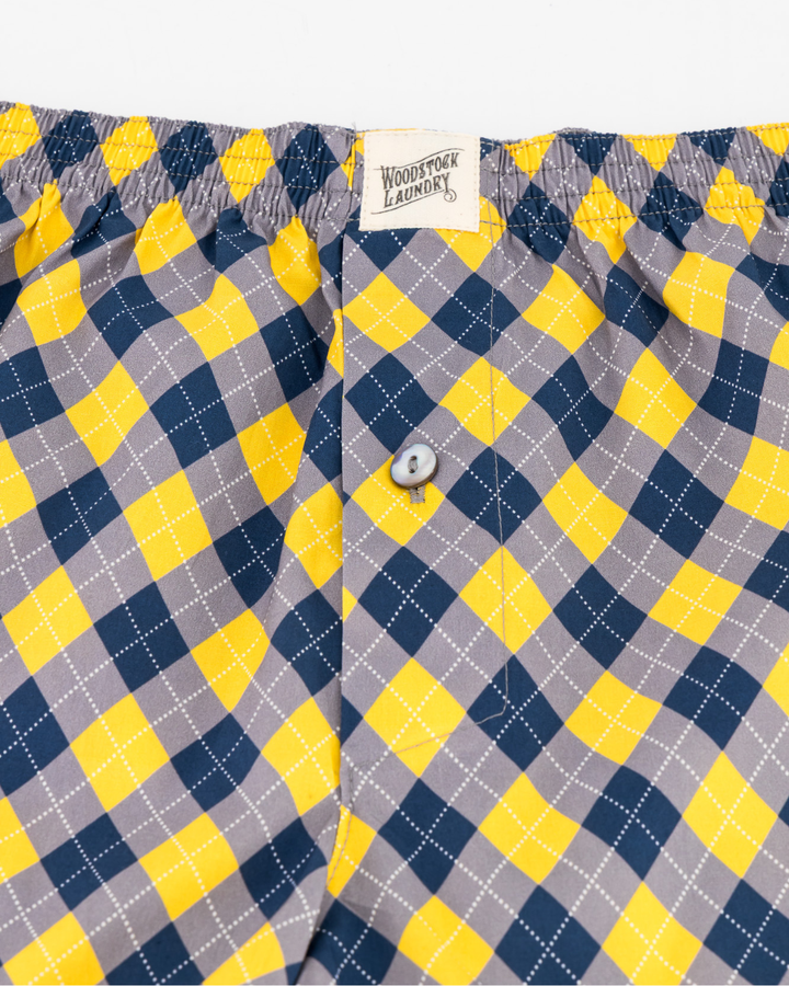 Mens Boxer Shorts - Argyle Yellow