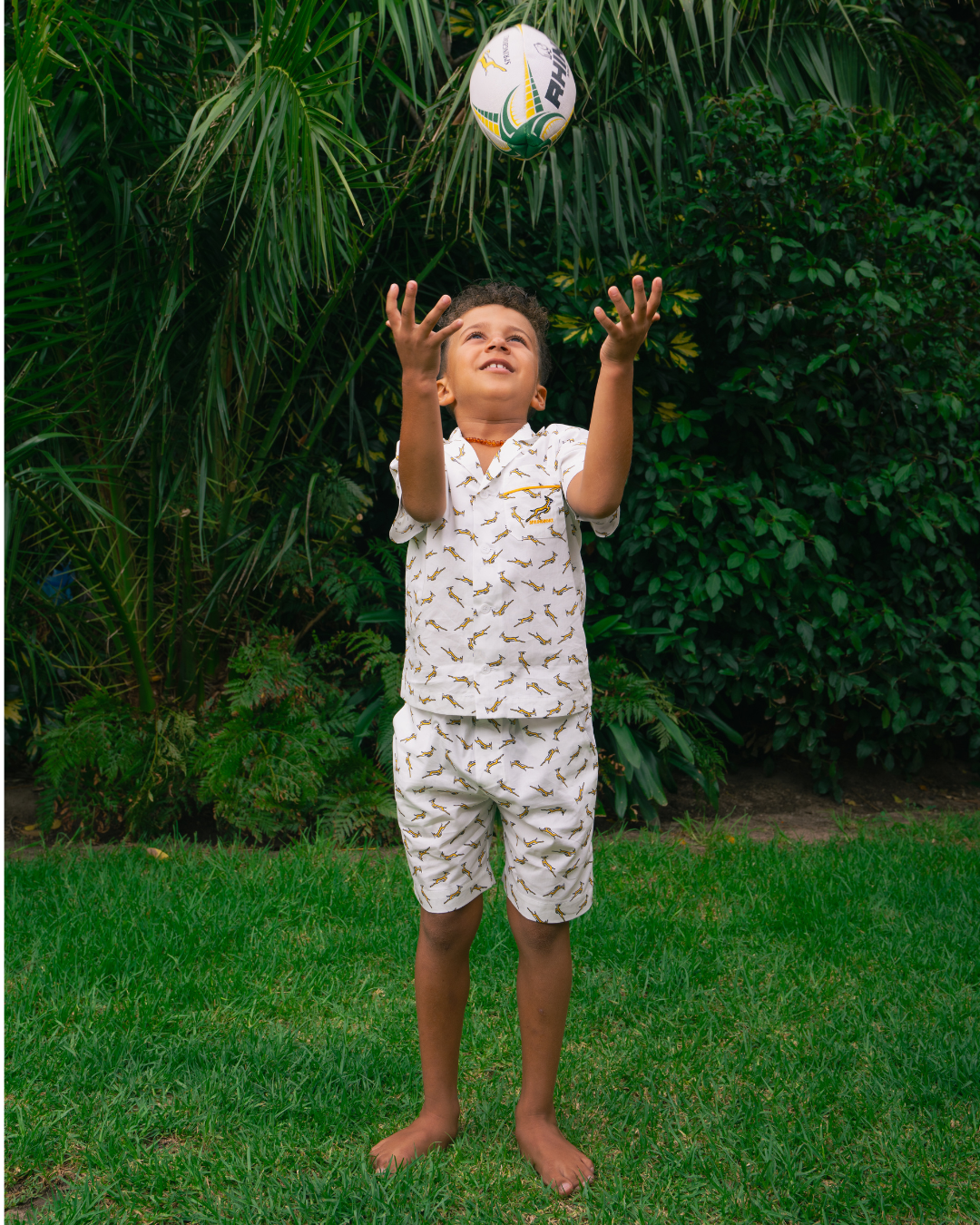 Boys Short Pyjamas - Custom Springboks Yellow Bok on White