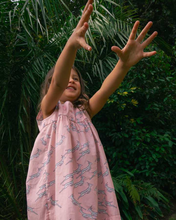 Girls Nighty - Custom Springboks Blue Jumping Bok on Pink