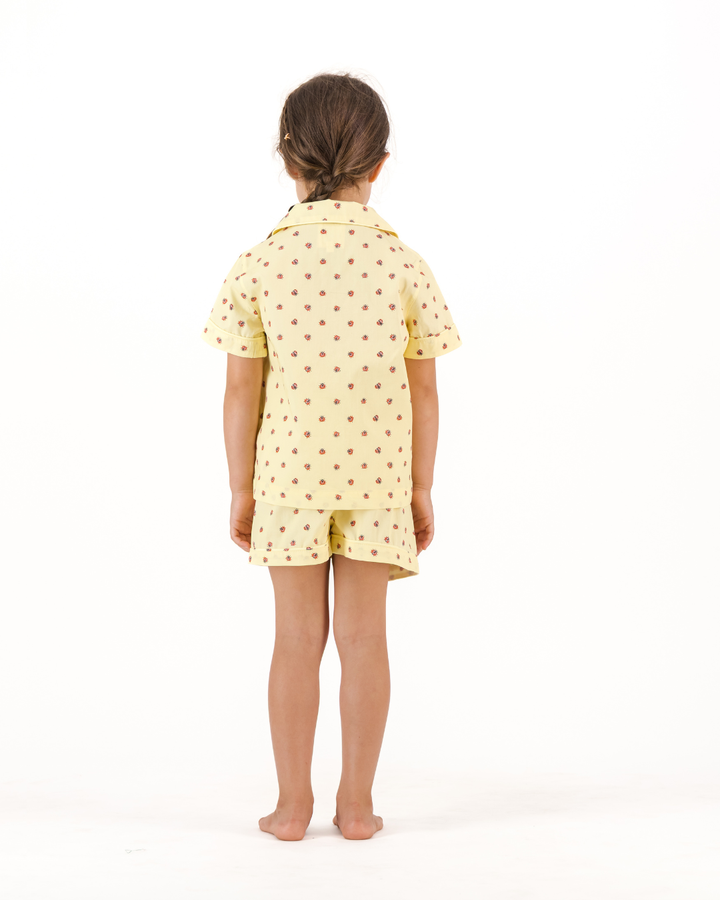 Girls Short Pyjamas - Red Lady Bugs on Yellow