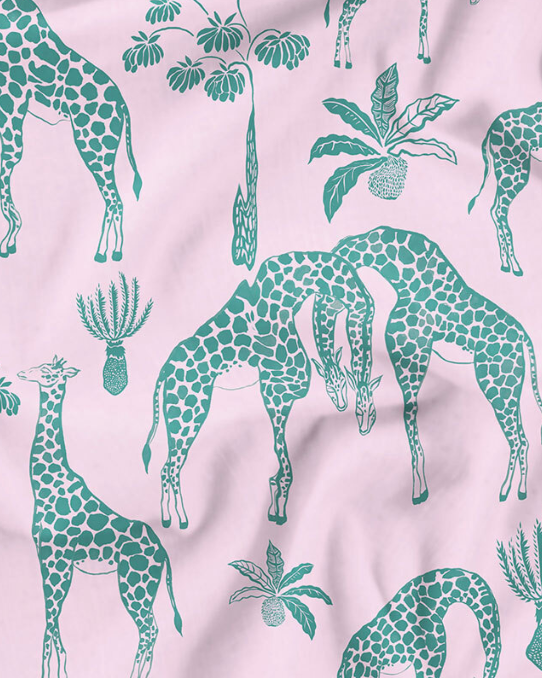Womens Dressing Gown - Green Giraffes on Pink