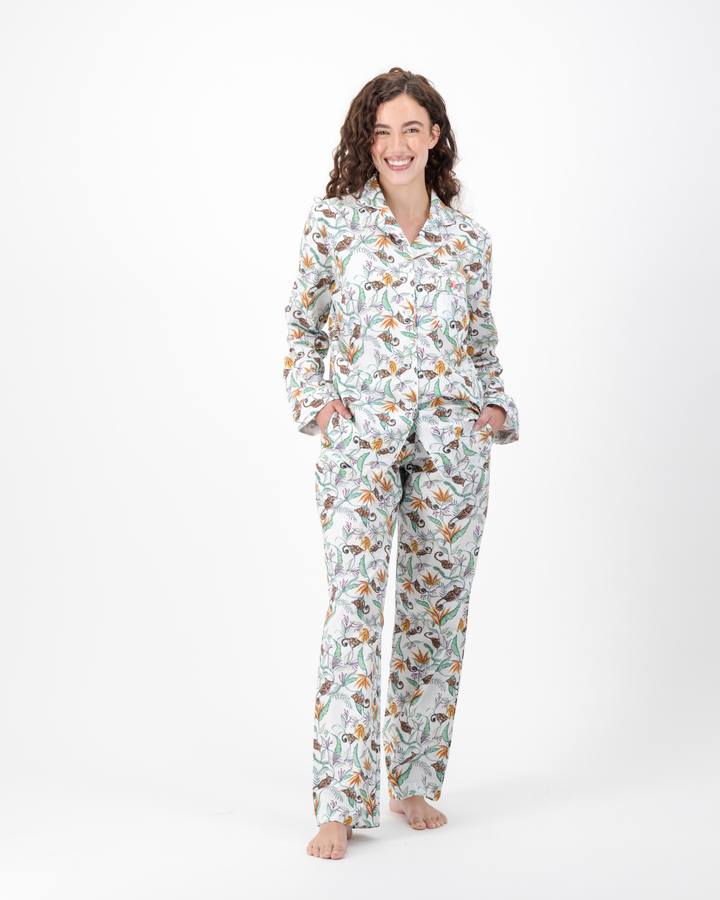 Womens Long Pyjamas - Nag Apies on White