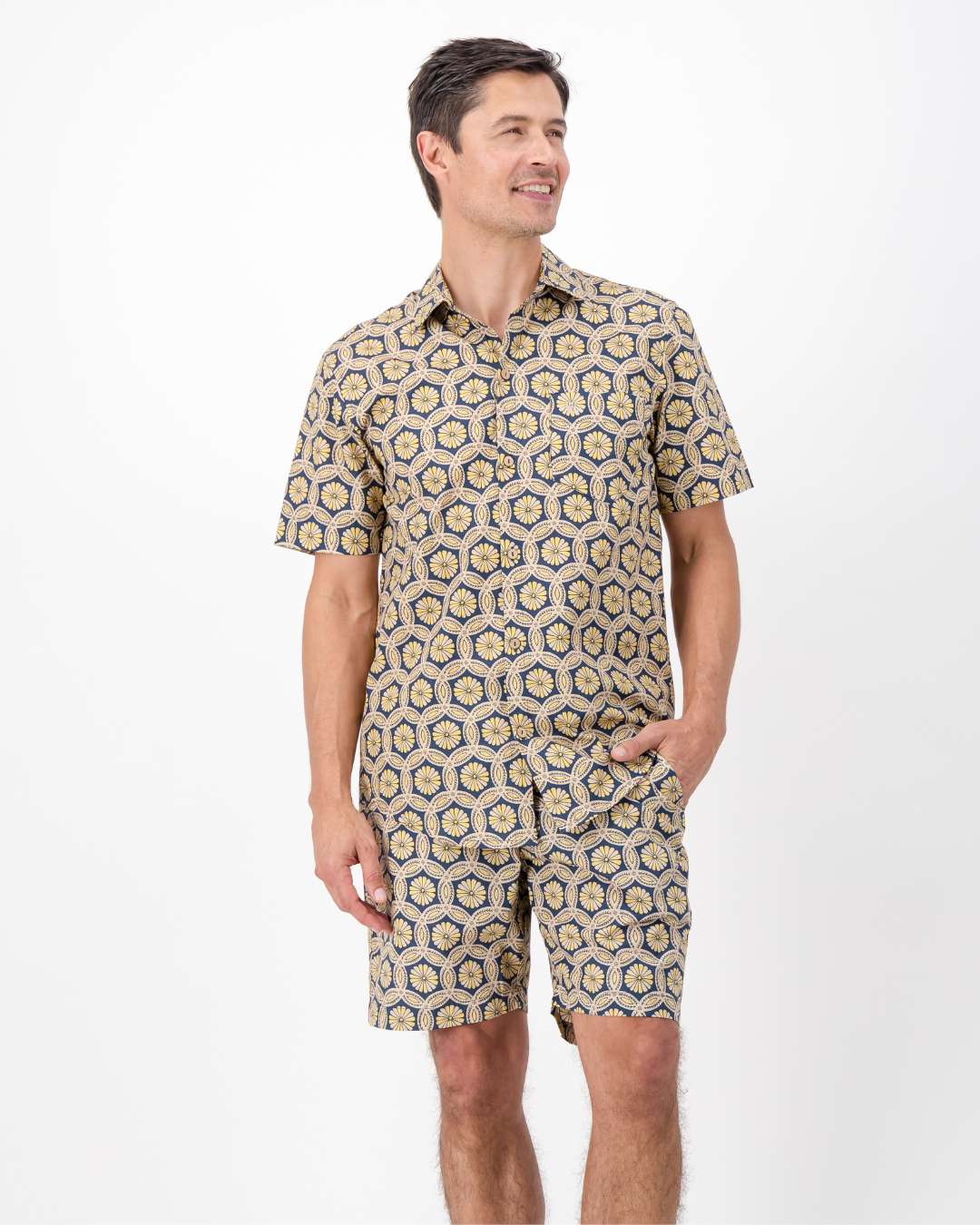 Mens Lounge Shorts - Geo Floral on Navy