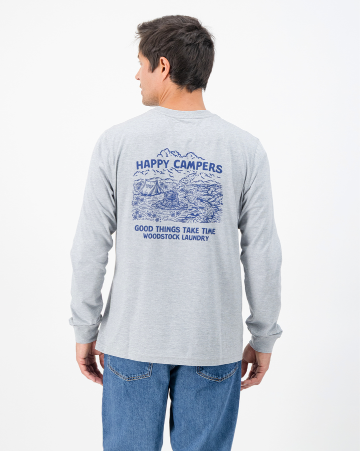Mens Long-Sleeve T-Shirt - Navy Potjie on Grey Melange