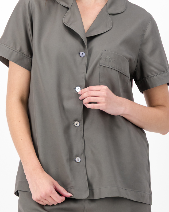 Womens Tencel Short Pyjama Set - Plain Grey