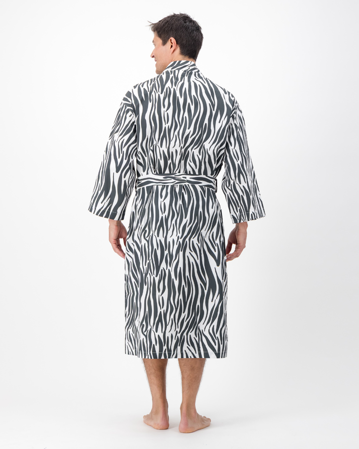 Adults Kimono - Black Zebra Print on White