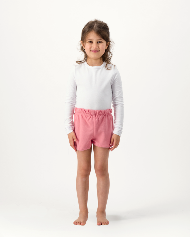 Girls Long Sleeve Sleep Shirt and Shorts Set - Plain Pink