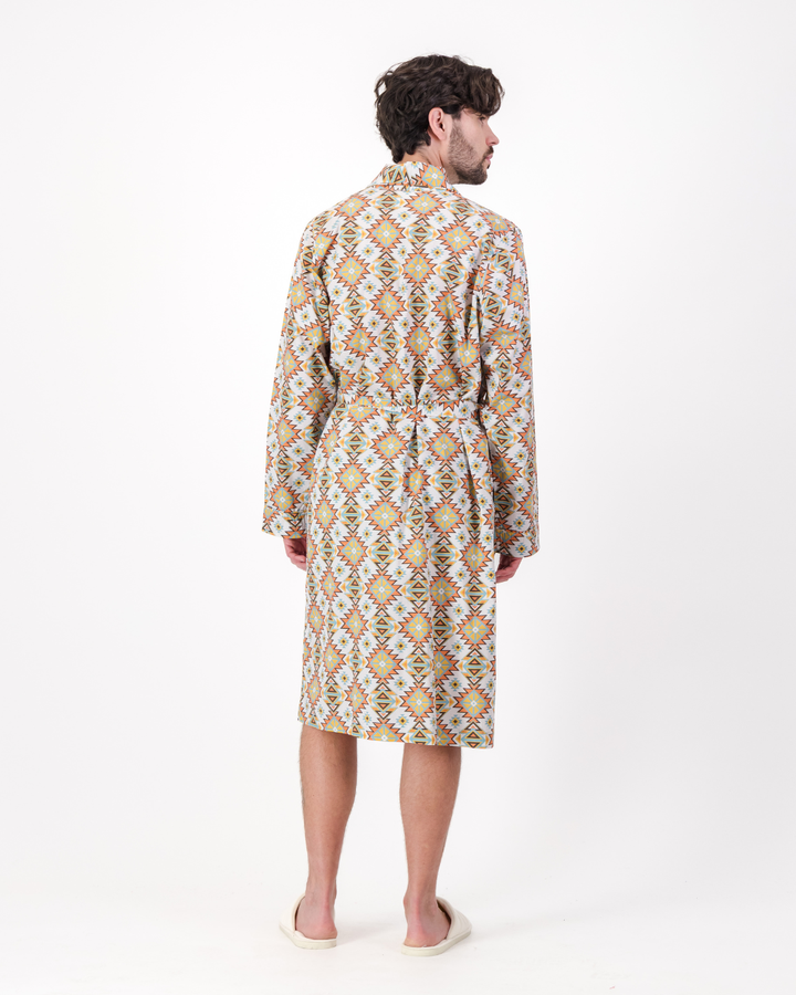 Mens Dressing Gown - Aztec Off White