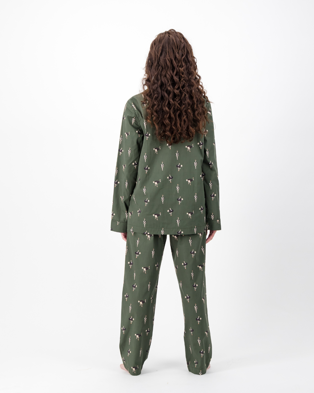 Womens Long Pyjamas - Ostrich on Emerald