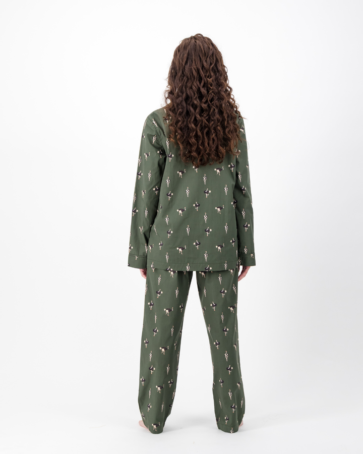 Womens Long Pyjamas - Ostrich on Emerald