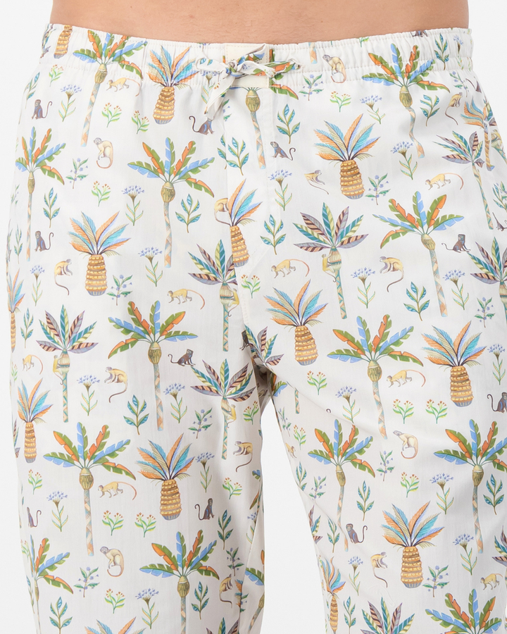Mens Lounge Pants - Monkeys and Palms on Off-White
