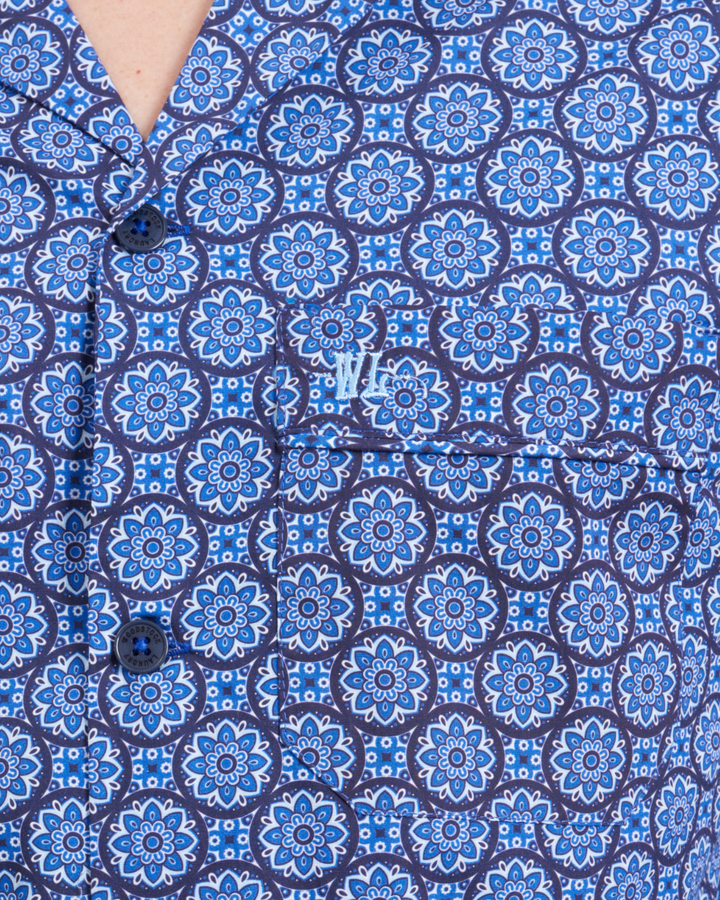 Mens Short Pyjamas - Indigo Floral on Navy