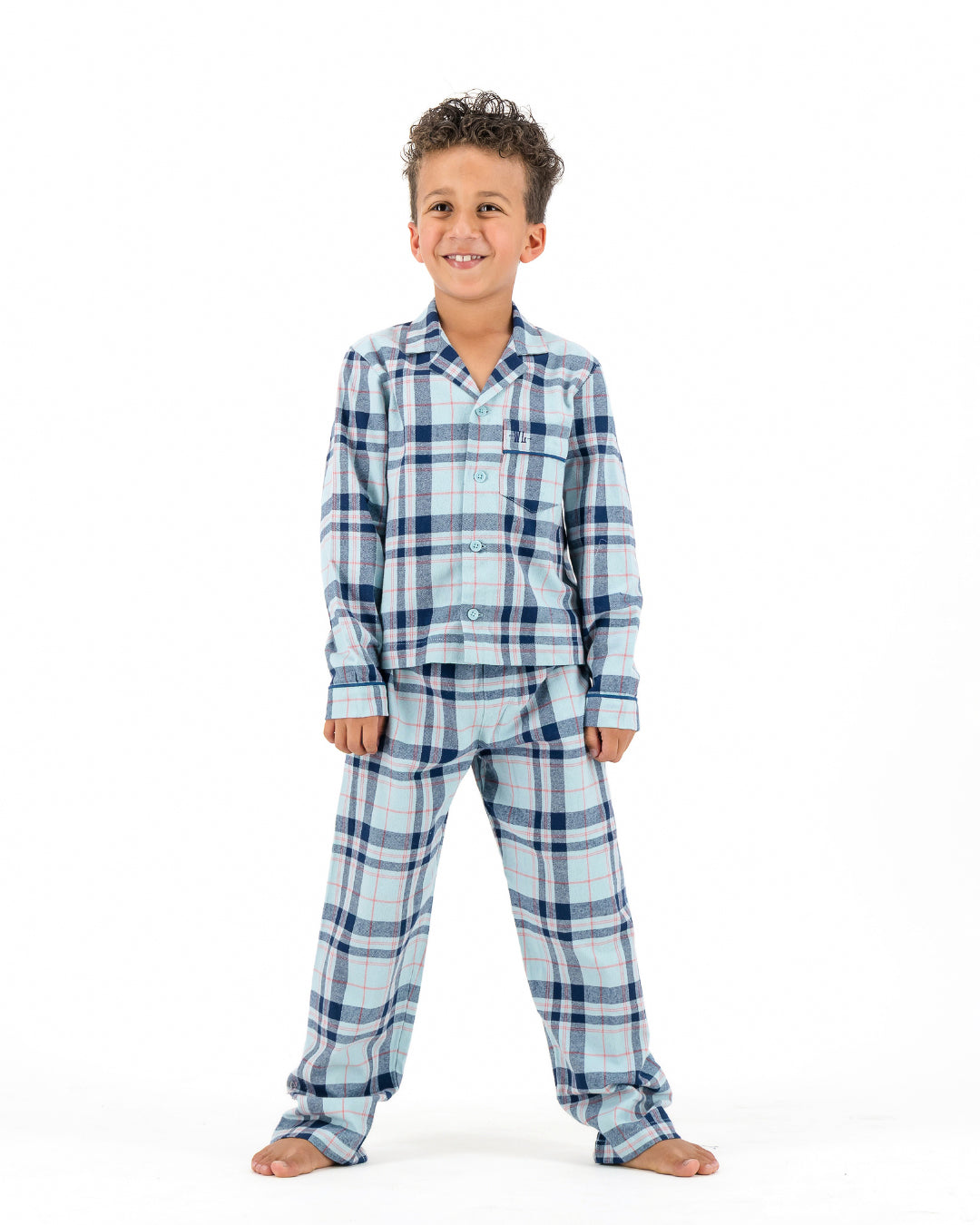 Kids Long Pyjamas - Billy on Turquoise