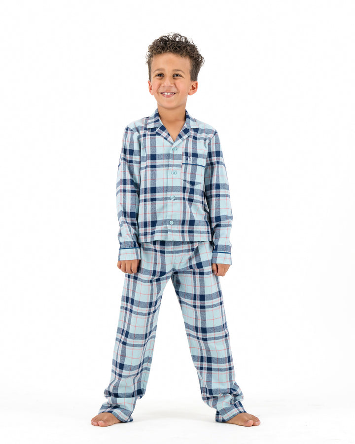 Kids Long Pyjamas - Billy on Turquoise