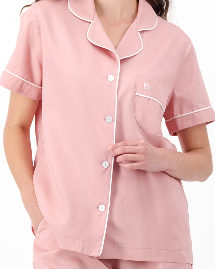 Womens Tencel Short Pyjama Set - Plain Pink
