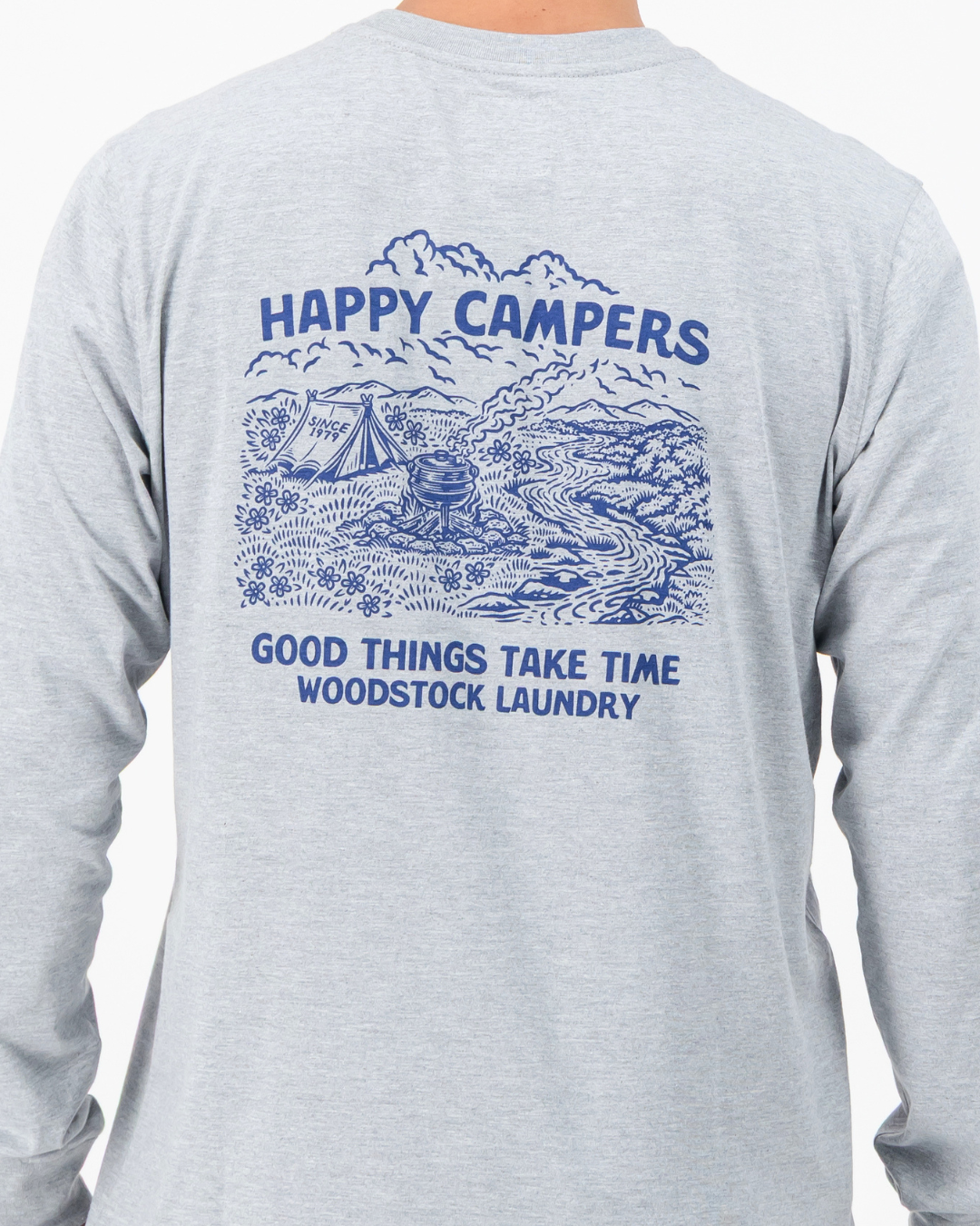 Mens Long-Sleeve T-Shirt - Navy Potjie on Grey Melange