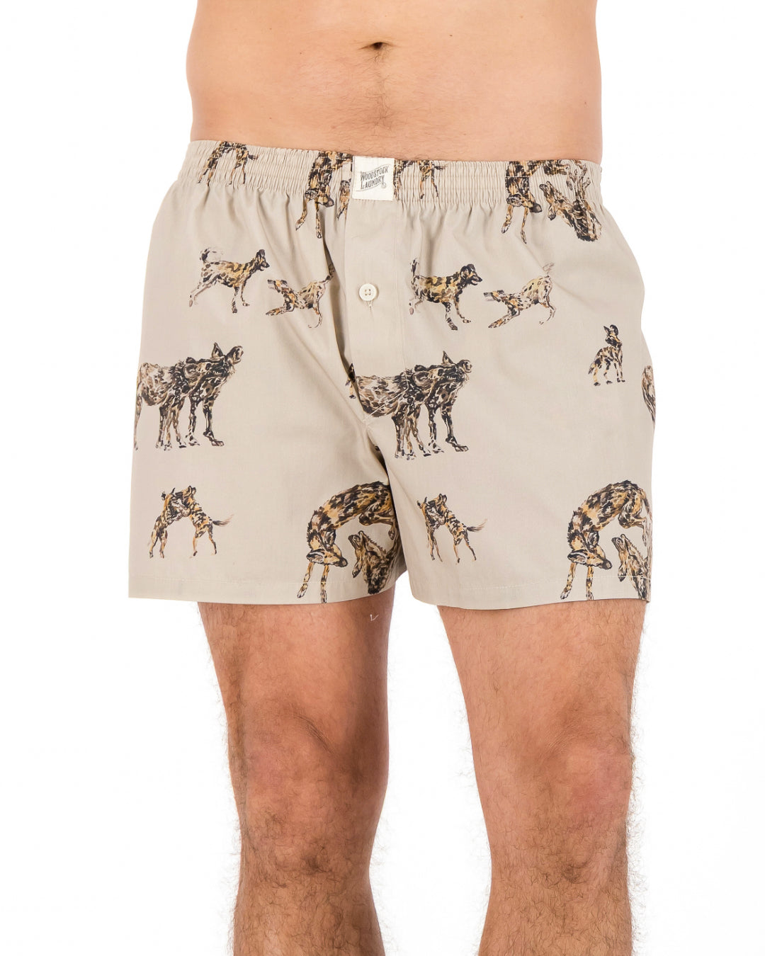 Mens Boxer Shorts - Wild Dogs on Beige
