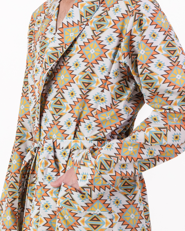 Mens Dressing Gown - Aztec Off White