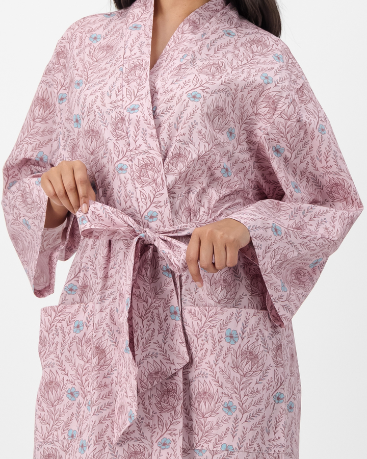 Adults Kimono - Proteas on Pink