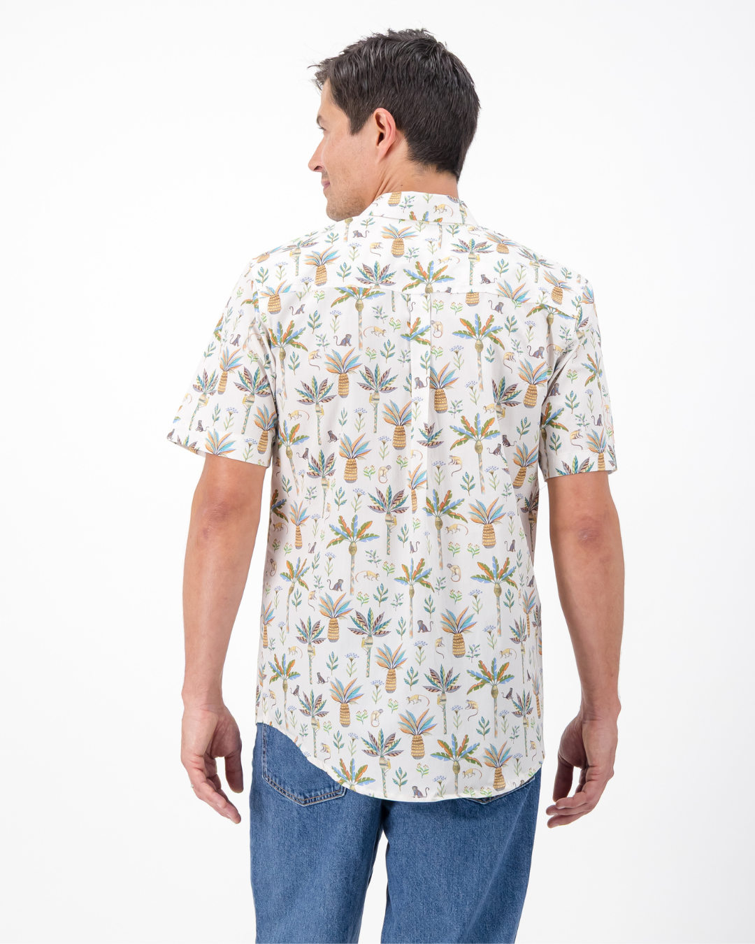 Mens Holiday Shirt - Monkeys and Palms on Off-White