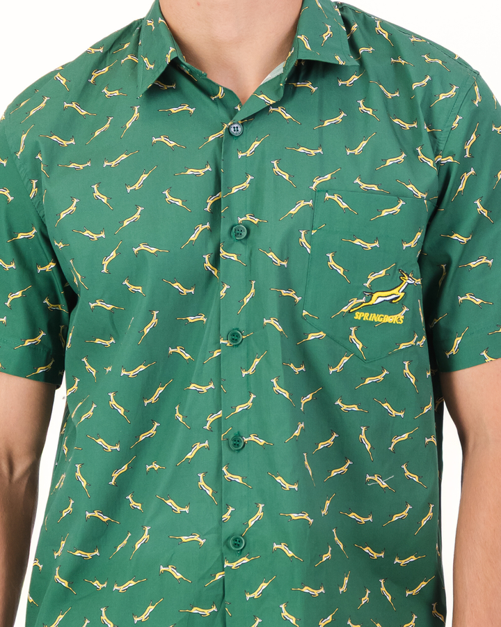 Mens Holiday Shirt - Custom Springboks Yellow Bok on Green